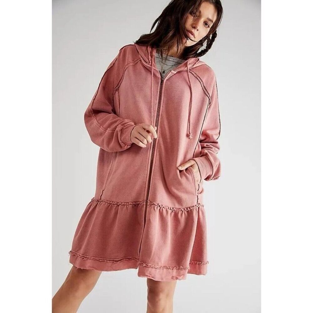 New Free People Long Kara Oversized Zip-Up Hooded Sz XL